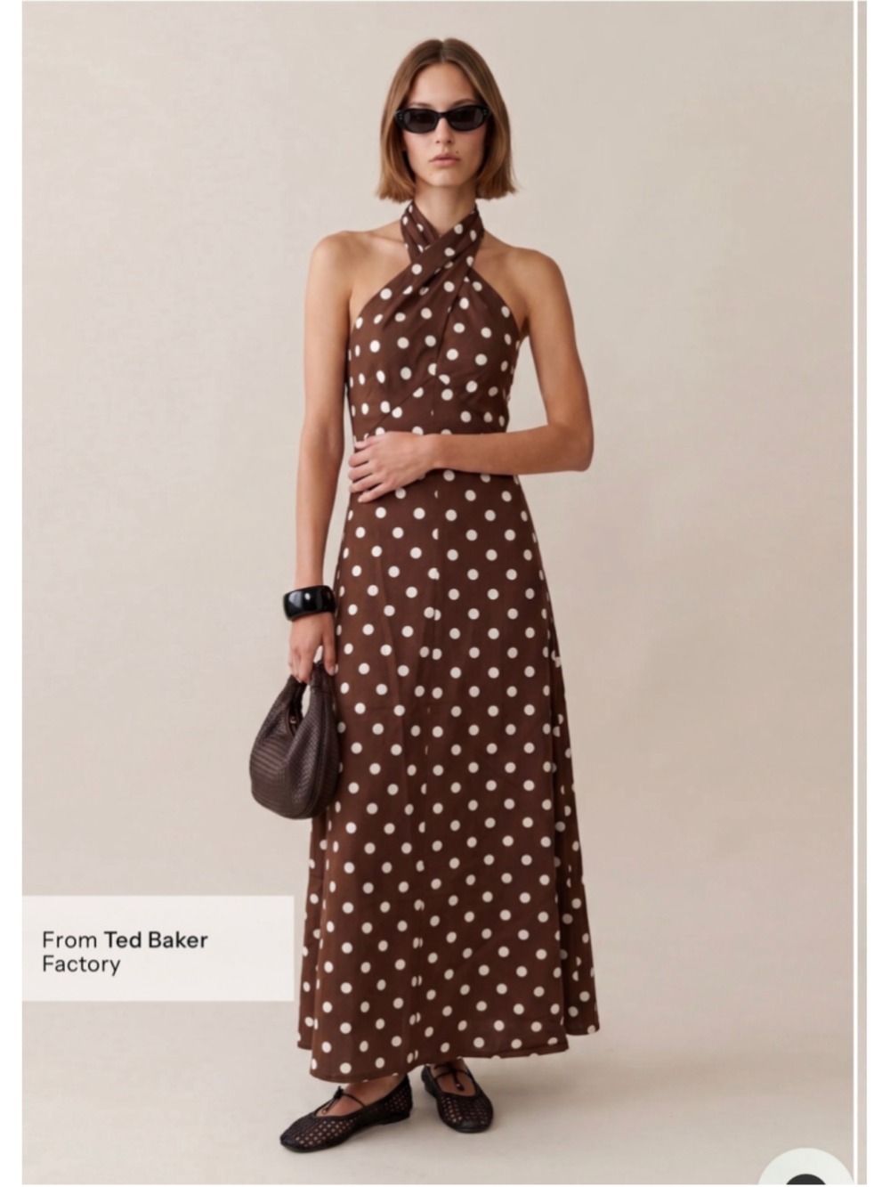 Women's o.p.t Noelle Dress Brown and White Polka Dot Halter Maxi Dress Size S